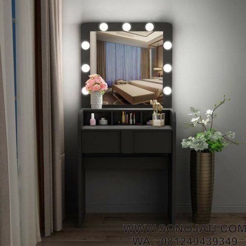 Set Meja Rias Minimalis Lampu Dark Brown