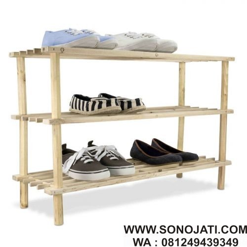 Rak Sepatu Dari Kayu 3 Tingkat 12 Pair