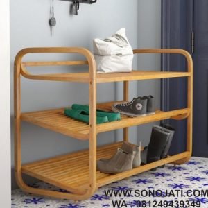 Rak Sepatu Kayu Minimalis Melengkung 3 Tingkat