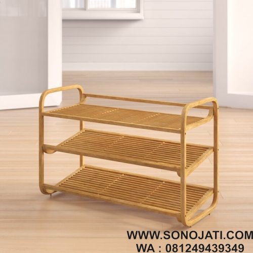 Rak Sepatu Kayu Minimalis Melengkung 3 Tingkat