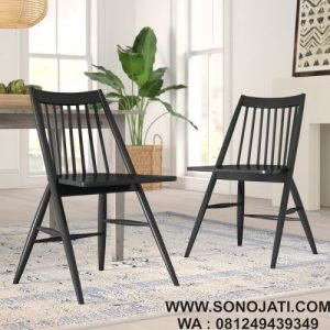 Kursi Makan Jati Minimalis Spindle Slat Back Side