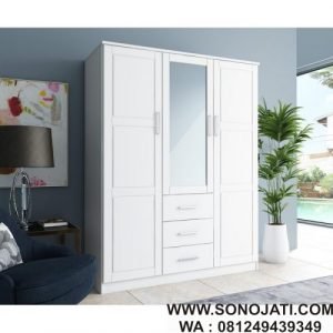 Lemari Kaca Pakaian 3 Pintu White Delfina