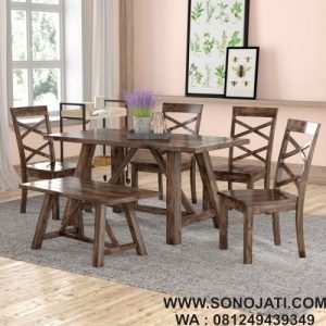 Set Meja Makan Kayu Jati Minimalis Bailee 6 Piece