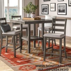 Set Meja Makan Jati Minimalis Grey Sela