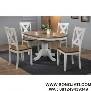 Set Meja Makan Bulat Minimalis Makan Kayu Solid
