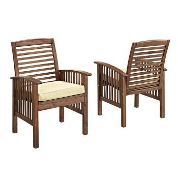 Kursi Teras Jati Tim Coklat Gelap dengan Bantal (Set 2)