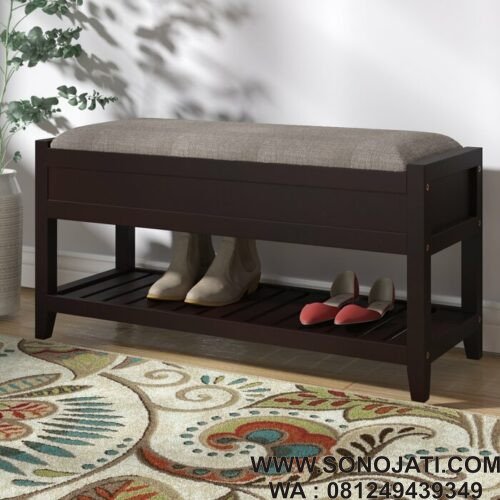 Bangku Kayu Jati Minimalis Natural Lambrecht Upholstered