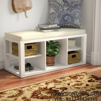 Bangku Kayu Minimalis Putih Duco Pettis Storage