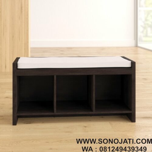 Bangku Penyimpanan Kayu Natural Claudia Cubby