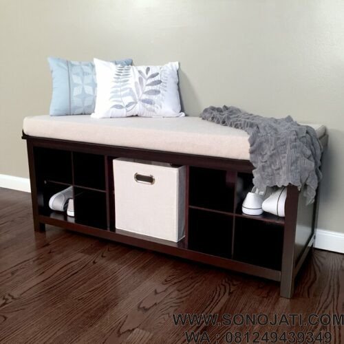 Bangku Teras Penyimpanan Solid Wood Shoe Storage