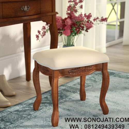 Kursi Meja Rias Natural Ukir Hudak Solid Wood