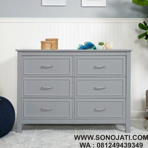 Lemari Baju Baby Abu-Abu Charlie 6 Drawer Double Dresser