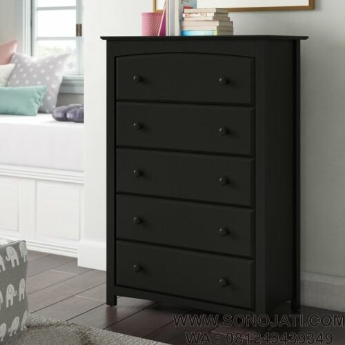 Lemari Baju Minimalis Lucu Hitam 5 Laci Kenton