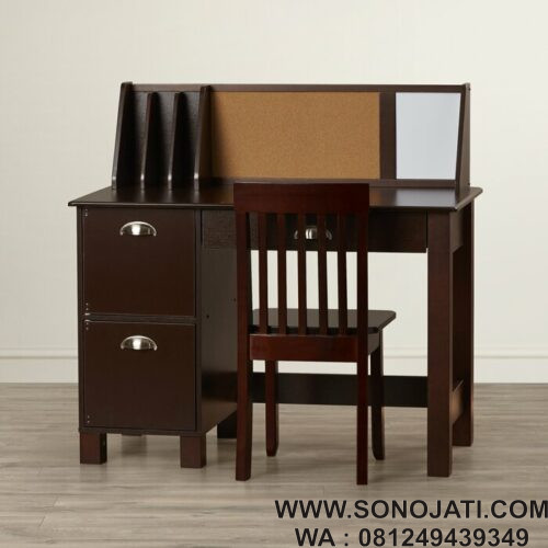 Meja Belajar Kayu Solid Writing Desk with Hutch and Chair