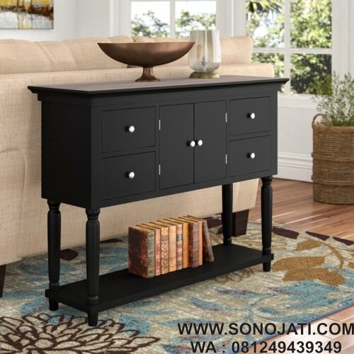 Meja Console Minimalis Hitam Laci Delvalle