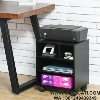 Meja Printer Hitam Minimalis with Wheels