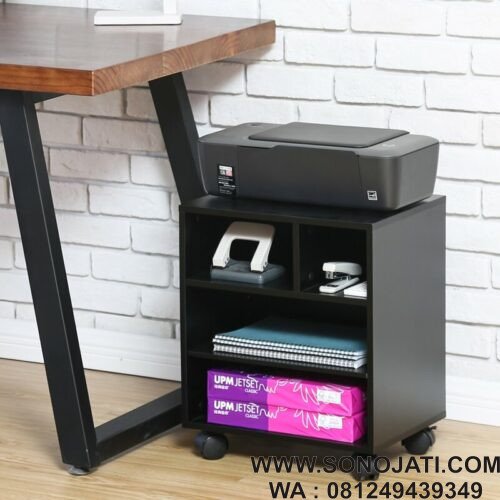 Meja Printer Hitam Minimalis with Wheels