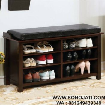 Rak Sepatu Minimalis Kayu Jati Natural Storage Bench