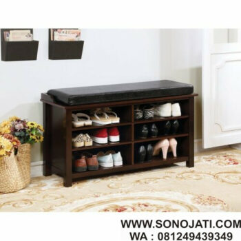 Rak Sepatu Minimalis Kayu Jati Natural Storage Bench - Sono Jati Furniture