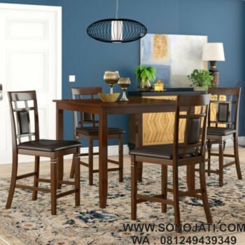 Set Meja Makan Minimalis Kayu Jati Leger 5 Piece