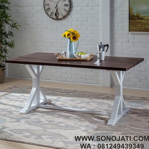 Meja Makan Kayu Solid Rumah Pedesaan Hyde
