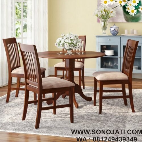 Set Meja Makan Minimalis Spruill Drop Leaf Rubberwood