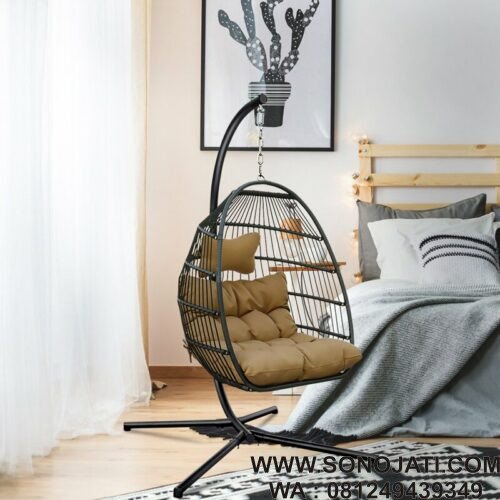 Kursi Gantung Rotan Cokelat Swing Chair