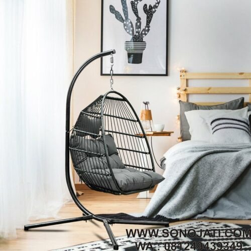 Kursi Rotan Gantung Abu Abu Gelap Swing Chair
