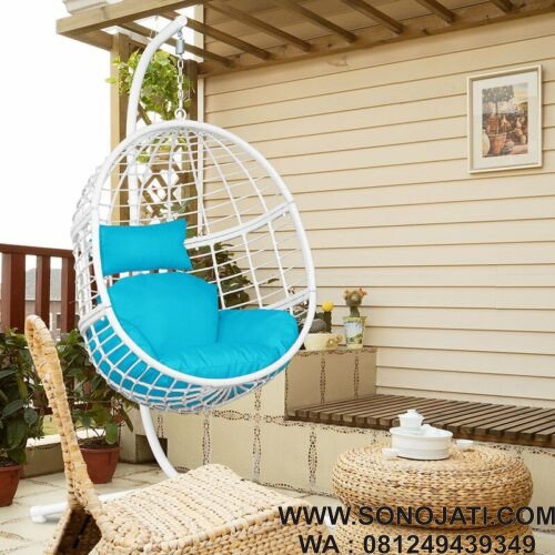 Model Kursi Ayunan Rotan Putih Biru Wolsingham