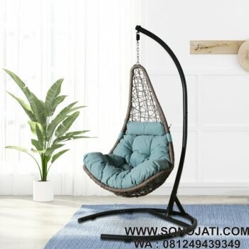 Kursi Ayunan Rotan Telur Patio Wicker dengan Dudukan