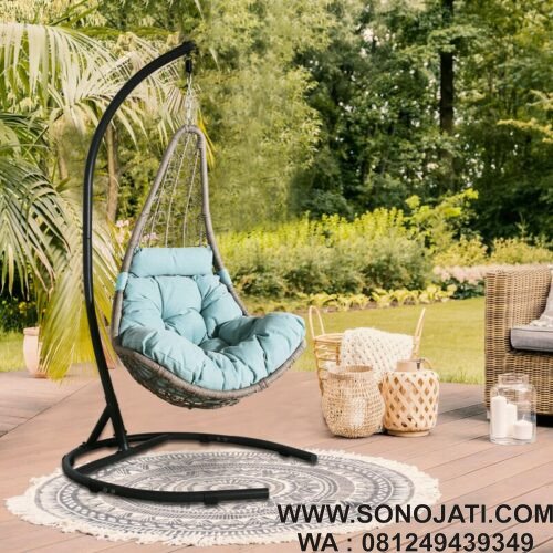 Kursi Ayunan Rotan Telur Patio Wicker dengan Dudukan