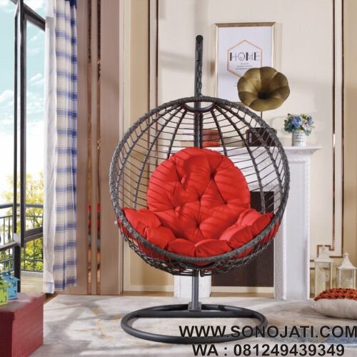 Model Kursi Ayunan Rotan Shania Minimalis Merah
