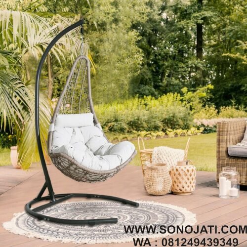 Model Kursi Rotan Ayunan Telur Patio Wicker putih