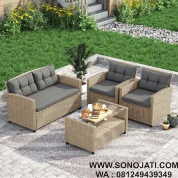 Kursi Rotan Tamu Anyaman Minimalis Grey