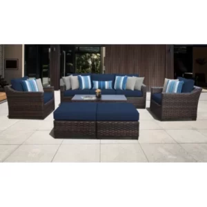 Set Kursi Rotan Mewah 7 Blue