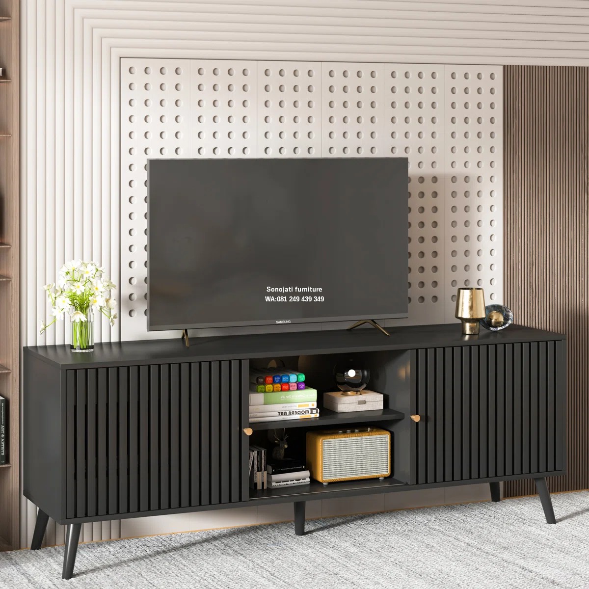 Meja TV Hitam Honoria Media Consoles Dudukan TV Meja TV Hitam Honoria Media Consoles Dudukan TV