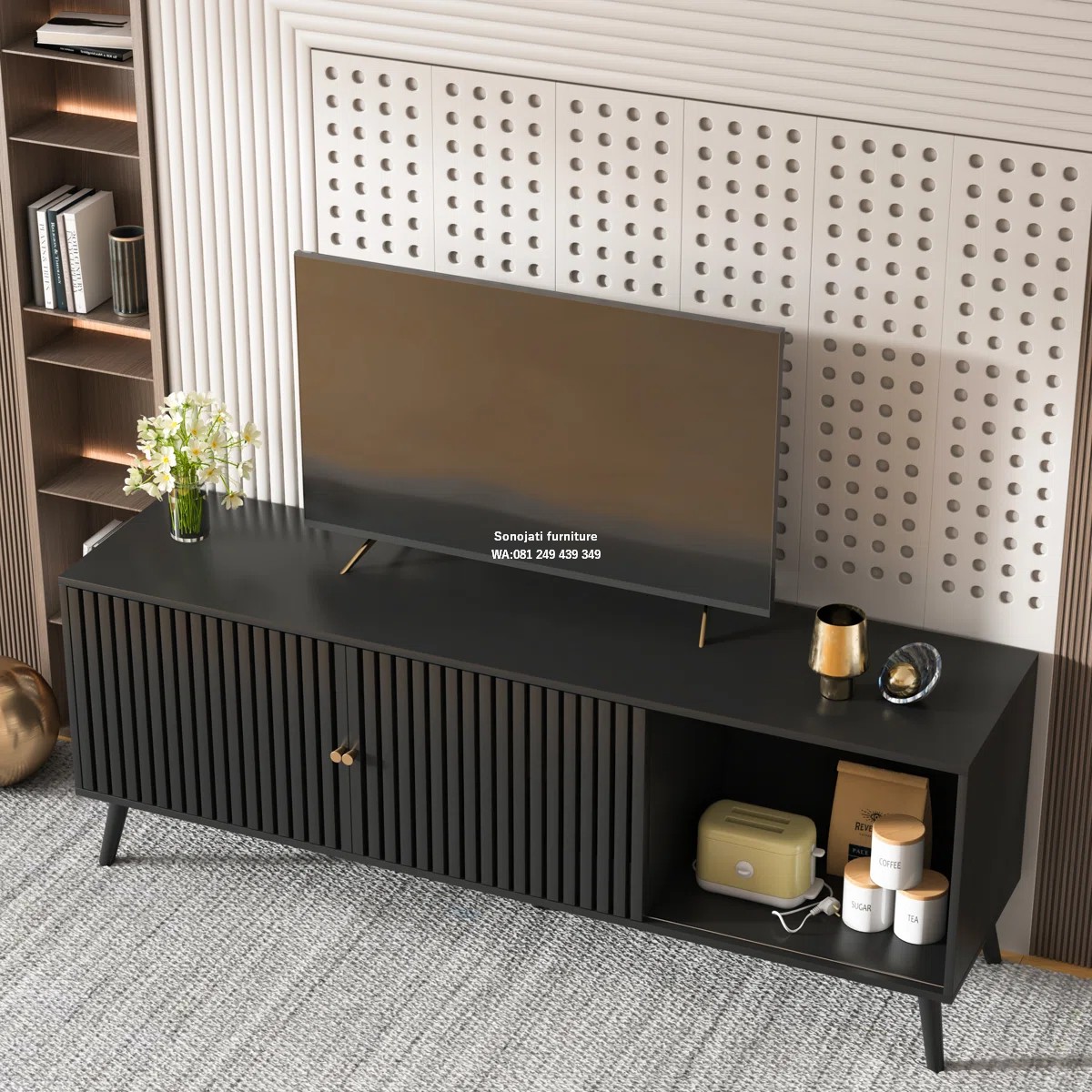 Meja TV Hitam Honoria Media Consoles Dudukan TV Meja TV Hitam Honoria Media Consoles Dudukan TV