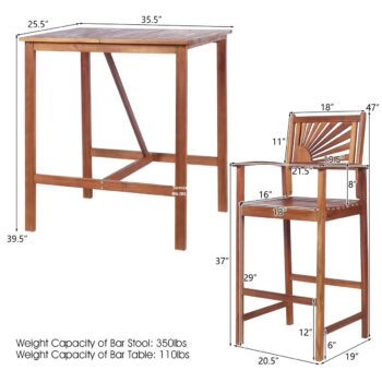 Set Meja Makan Teras Kayu Minimalis Costway